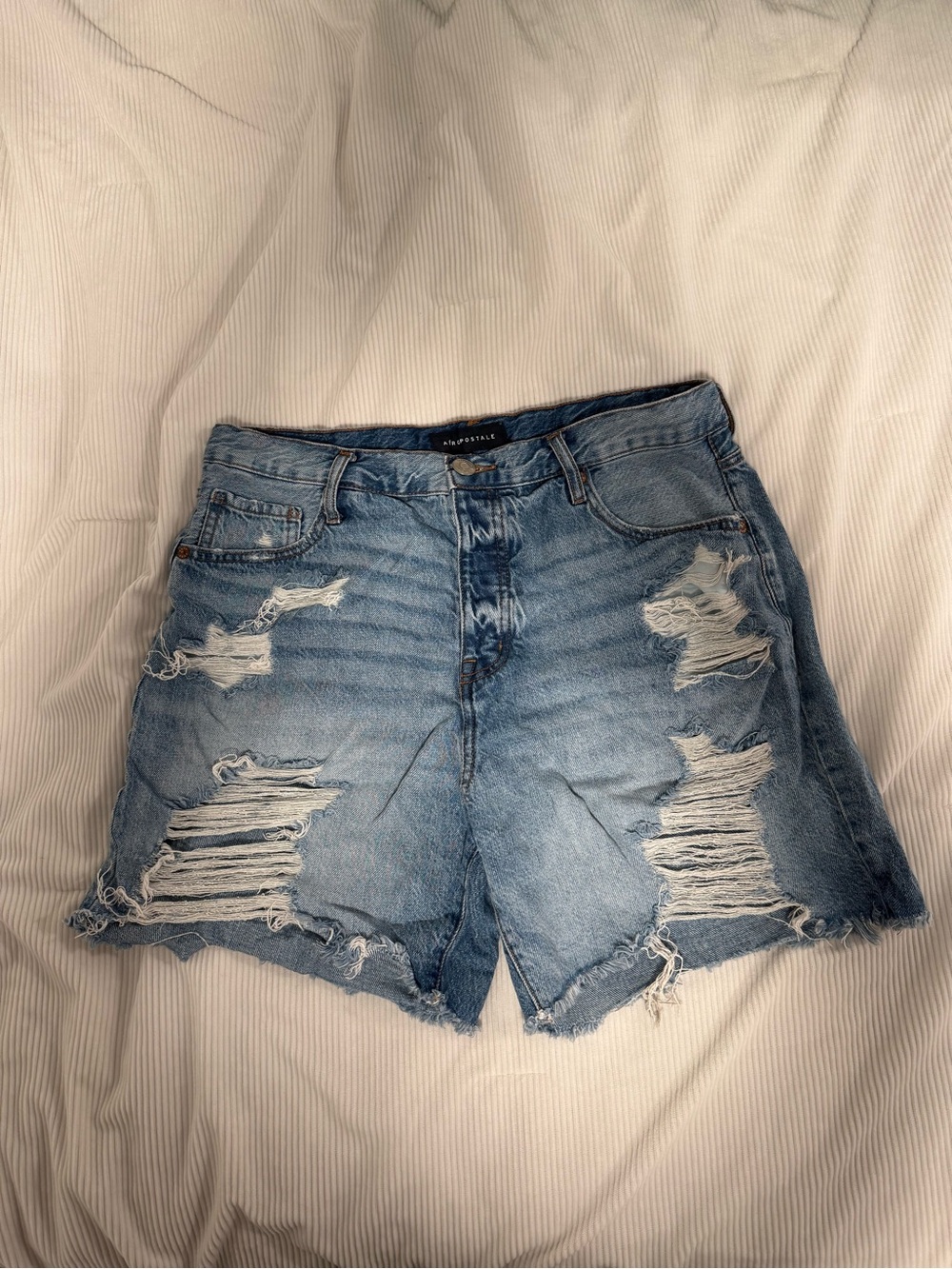 Aeropostale High-Rise Distressed Denim Shorts - Light Blue